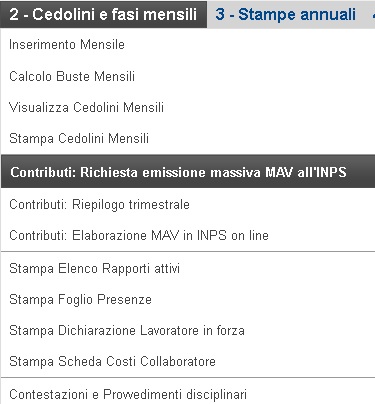 Richiesta di emissione massiva mav all'inps